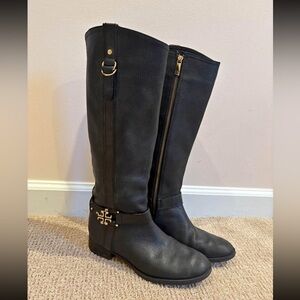 Tory Burch Black Leather Riding Boots Size 9,5 In Great Condition